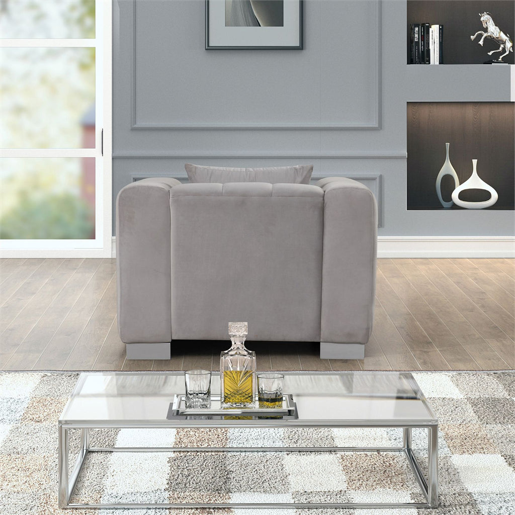 Light Gray Velvet Fabric Sofa and Chair Set K62609