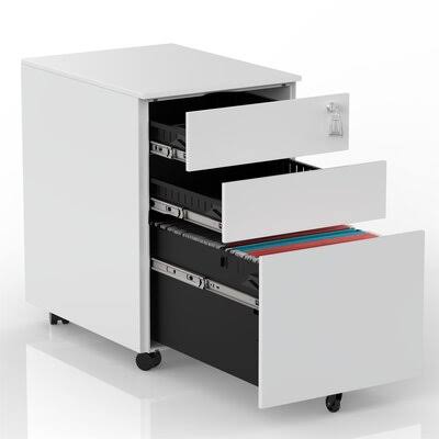 White 3-Drawer Mobile Metal Lockable File Cabinet with Keys and Casters P243