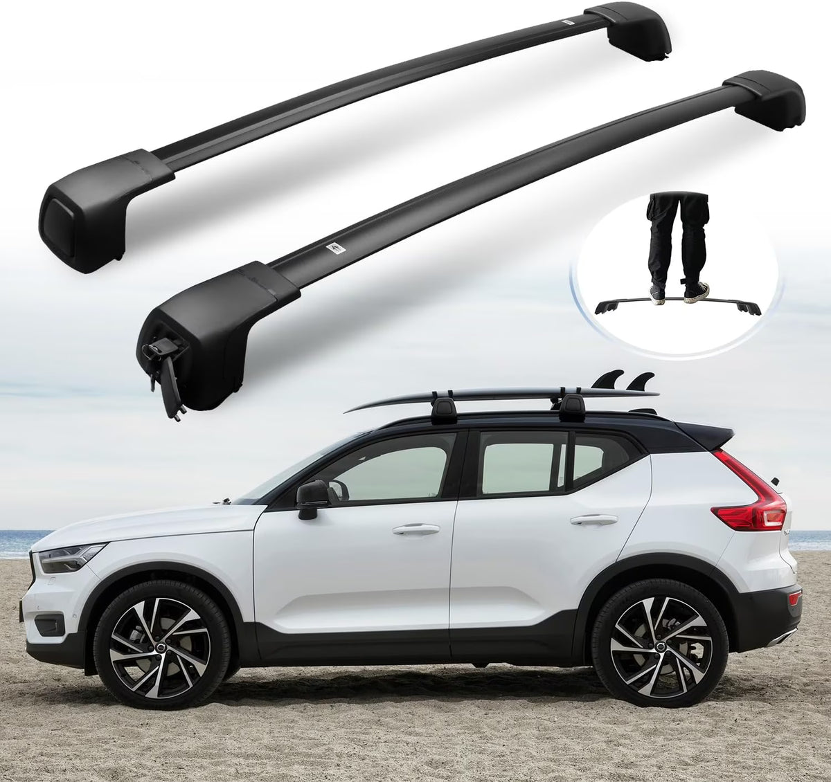 Roof Rack Cross Bars for Volvo XC40 2018-2024 Lockable Quiet Crossbars A23417