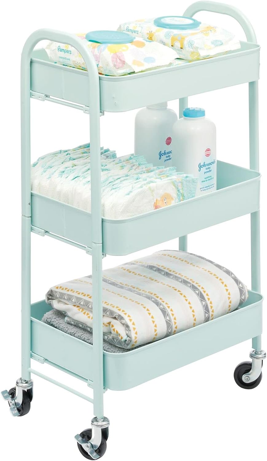 Mint Green 3-Tier Rolling Metal Storage Cart with 4 Caster Wheels K8849