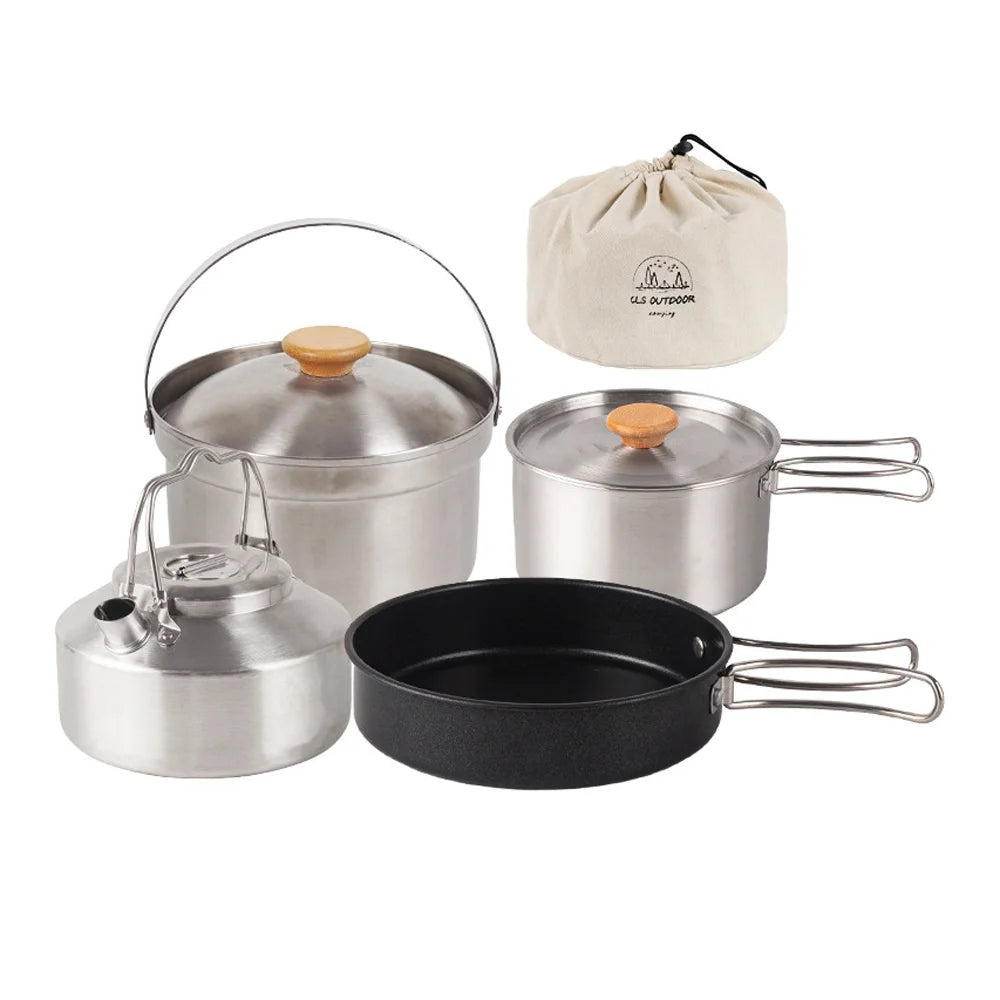 Stainless Steel Camping Cookware Set with Pot Frying Pan Kettle D78703