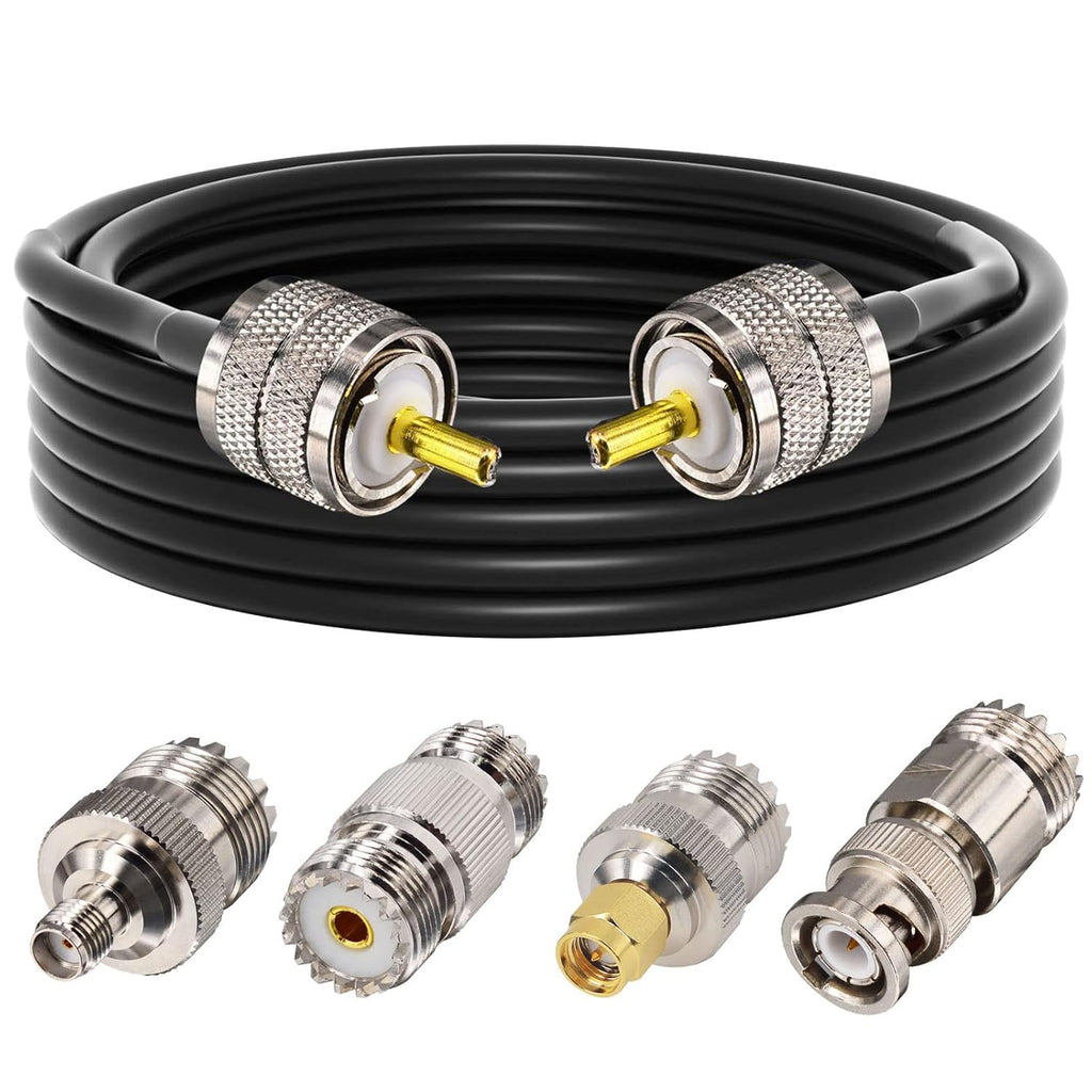 CB Coax Cable RG58 Coaxial Cable 49.2ft UHF PL259 Male to Male Cable with UHF SO239 Female to SMA/UHF/BNC Adapter 4-Pack U283