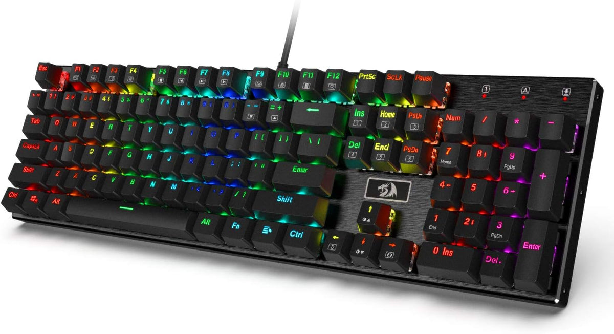 RGB LED Backlit Wired Mechanical Gaming Keyboard, Aluminum Base, 104 Standard Keys A82250