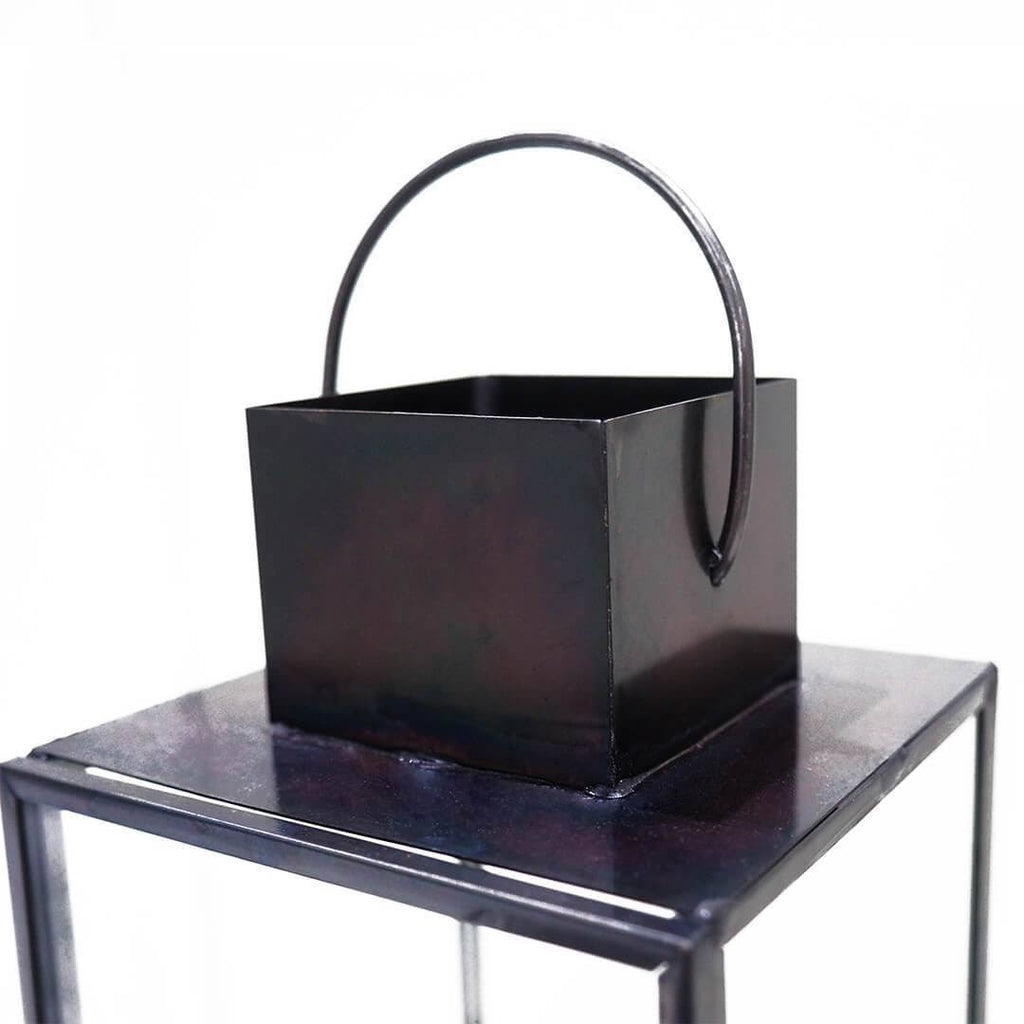 Black Glass Taper Candle Lantern Set M123477