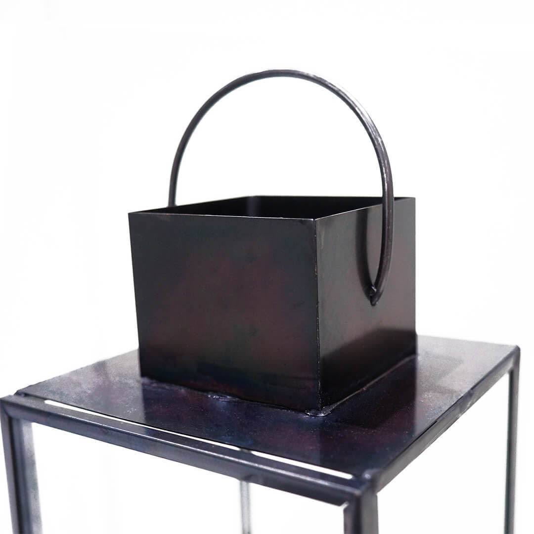 Black Glass Taper Candle Lantern Set M123477