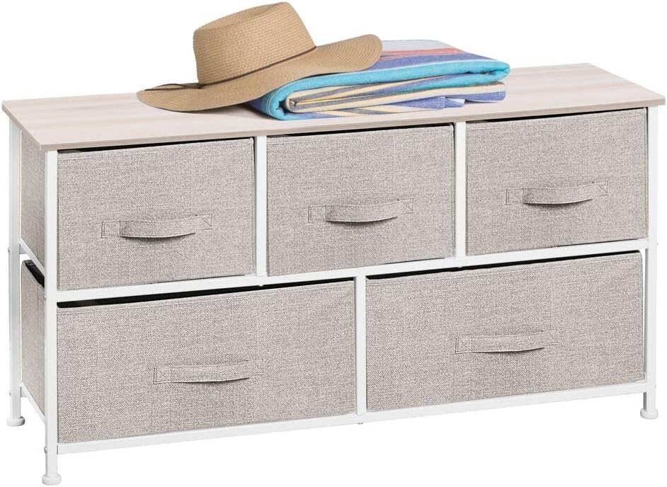 Steel Frame Wood Top Horizontal Cloth Storage Dresser with 5 Removable Fabric Drawers Z576