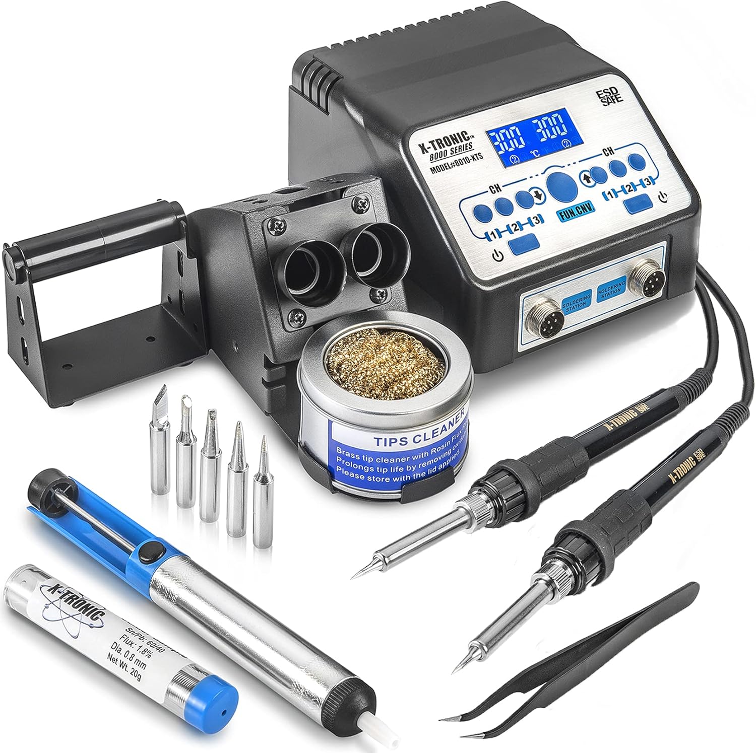 Dual Soldering Iron Station with 5 Solder Tips A782951