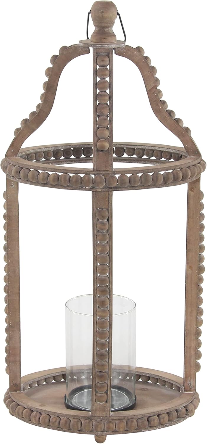 Rustic Wood and Glass Candle Lantern, 10W x 29H, Brown K1794
