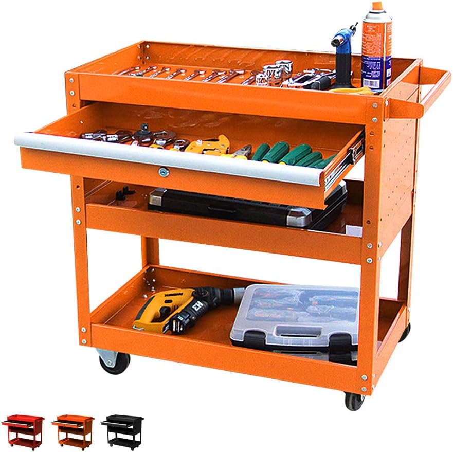 Black 4-Wheel Rolling Tool Cart with Ball-Bearing Slides G584098