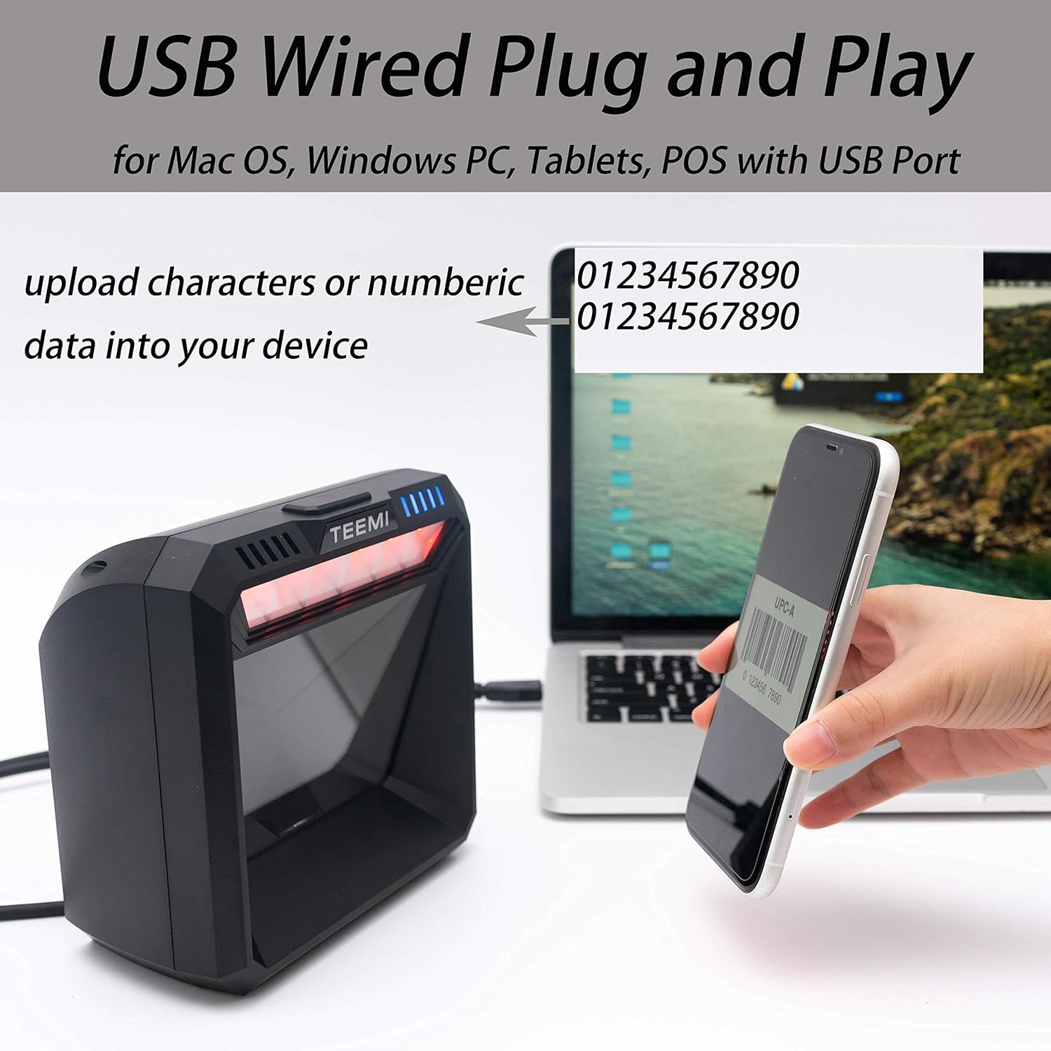 USB Wired Barcode Scanner with Large Scanning Window B900625