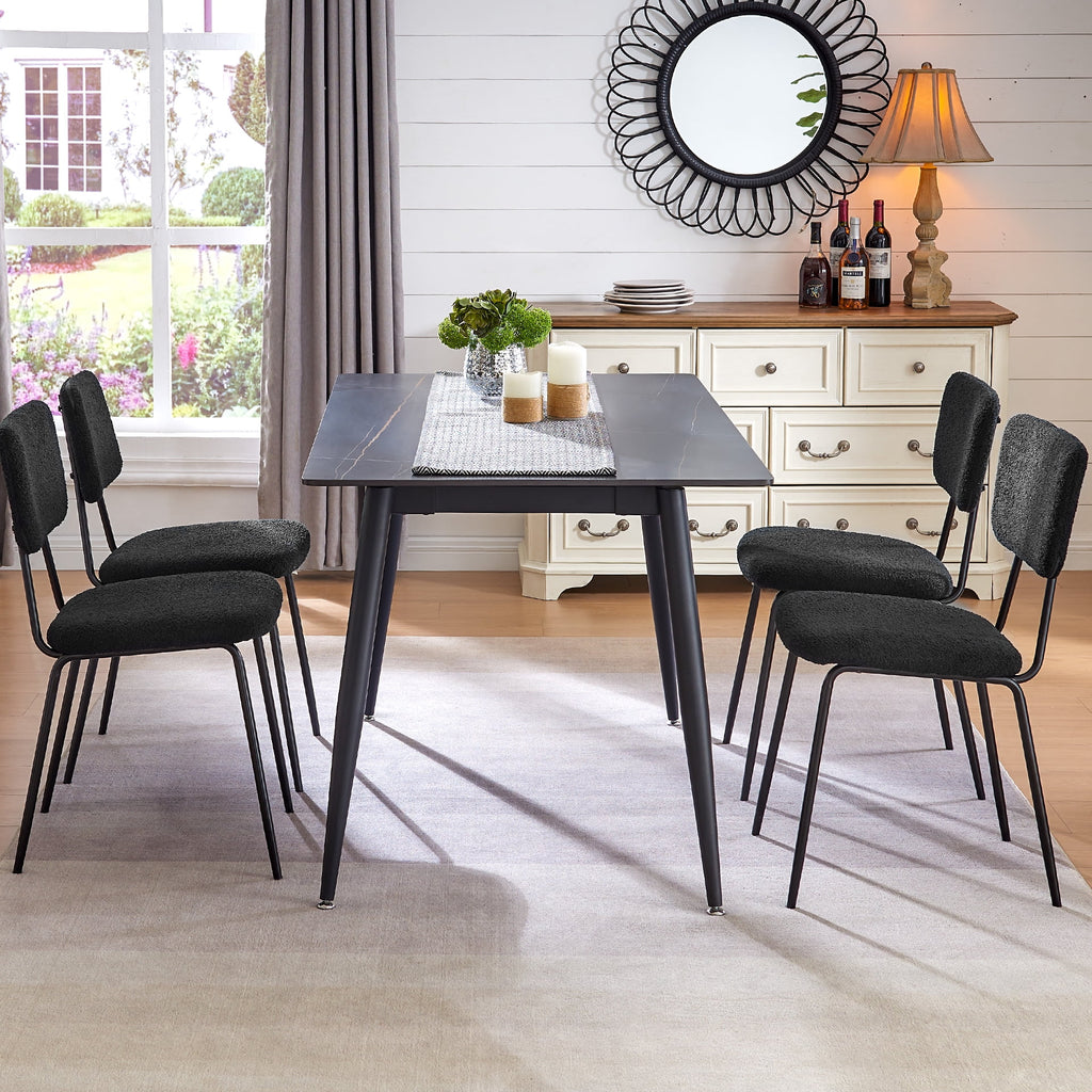 Black Boucle Dining Chairs Set of 4 with Metal Legs J9061