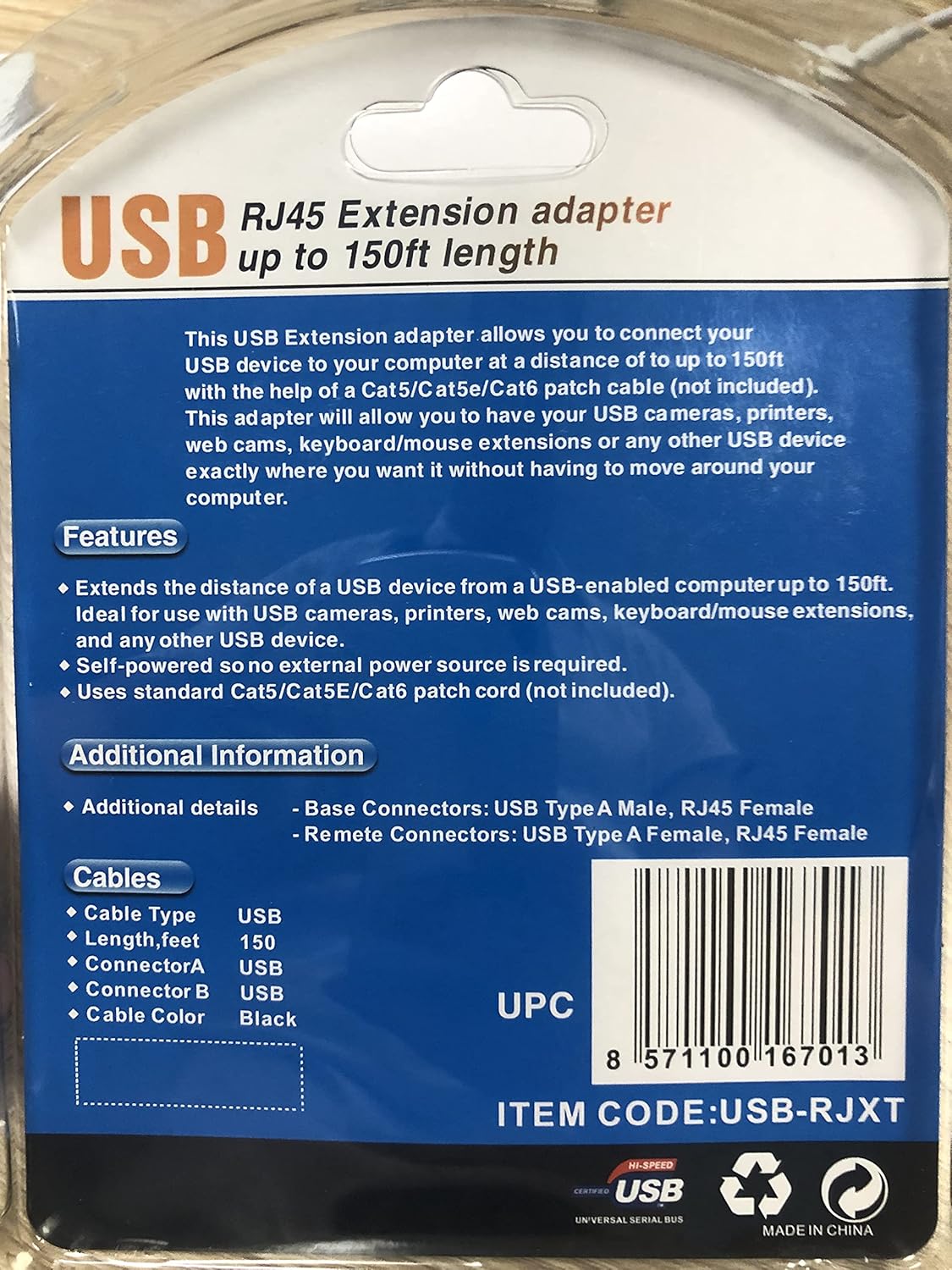 USB to RJ45 Extension Adapter over Cat5/Cat5e/Cat6 Cable up to 150ft Black Pack of 2 F918611