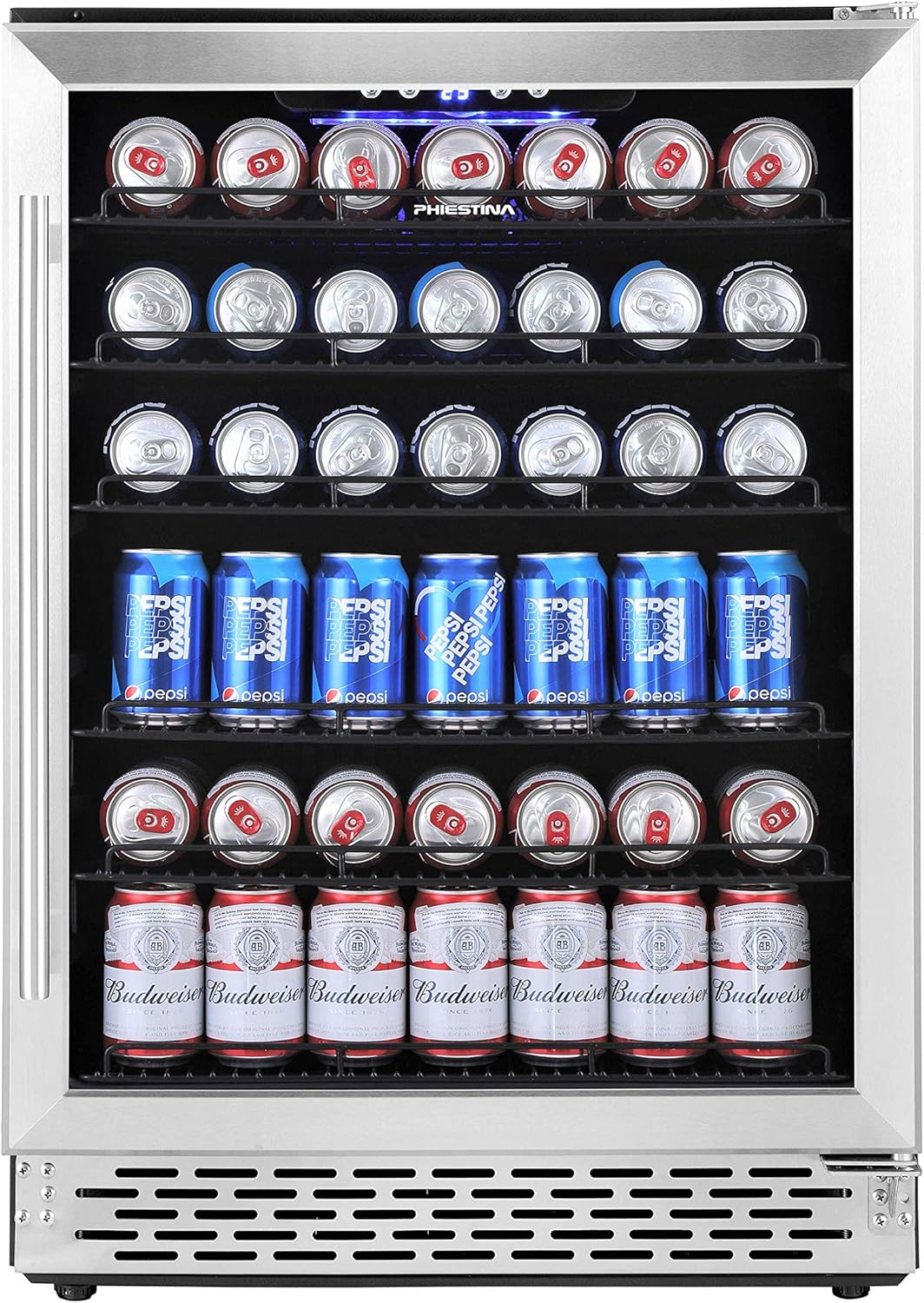 24 Inch 175 Can Built-in Beverage Cooler Refrigerator with Glass Door T182311