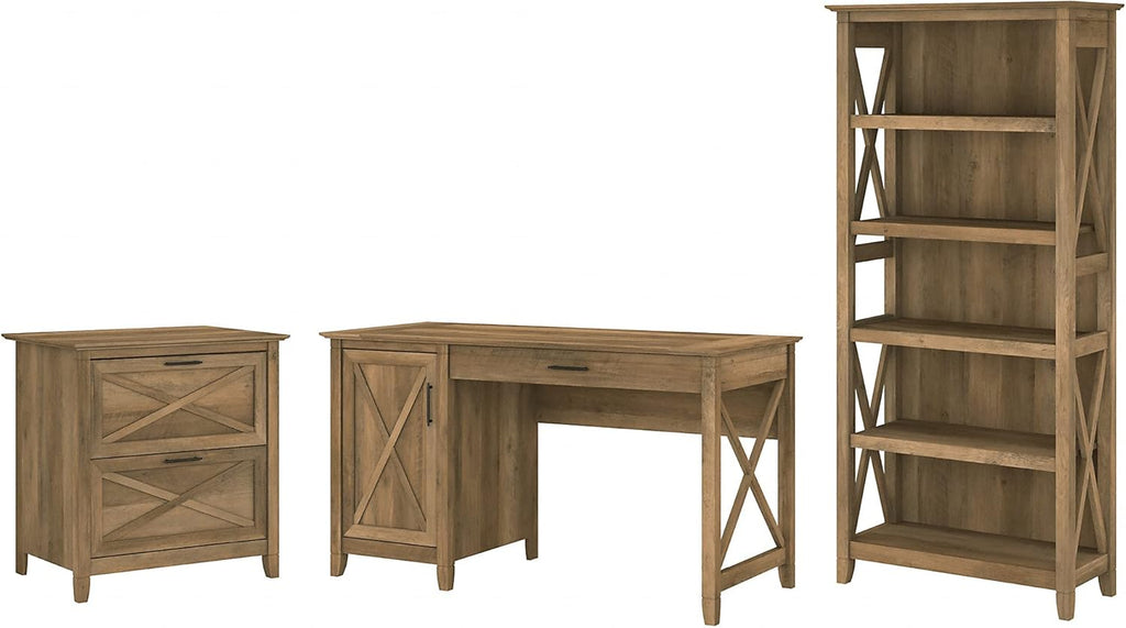 54W Computer Desk with 2 Drawer Lateral File Cabinet and 5 Shelf Bookcase S728