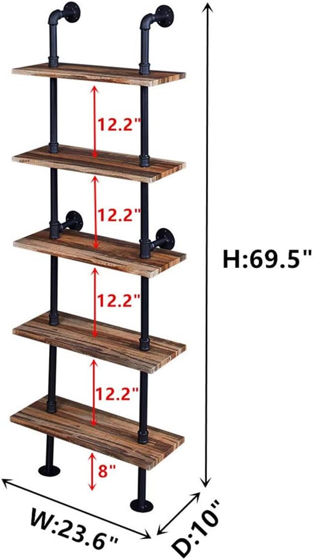 Rustic Industrial 5-Shelf Ladder Bookcase Z9834