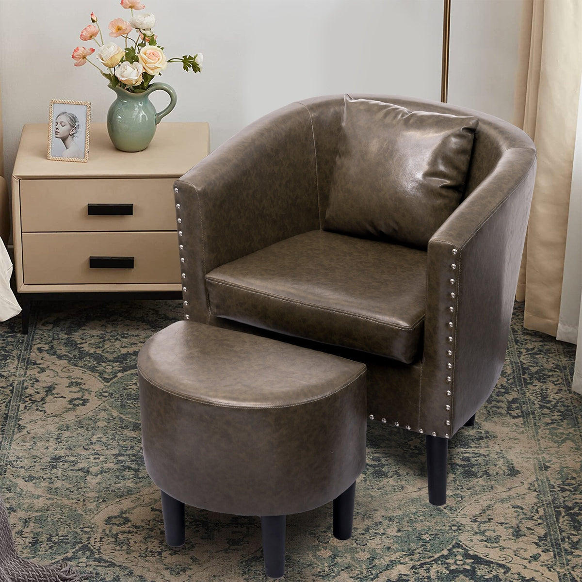 White PU Leather Club Chair with Ottoman C211716