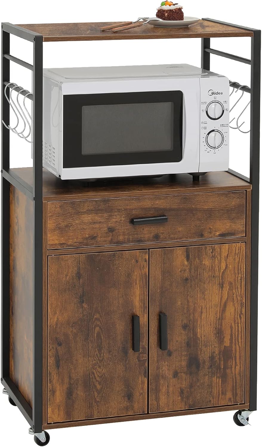 Rustic Brown Rolling Kitchen Island Cart with Drawer W65820