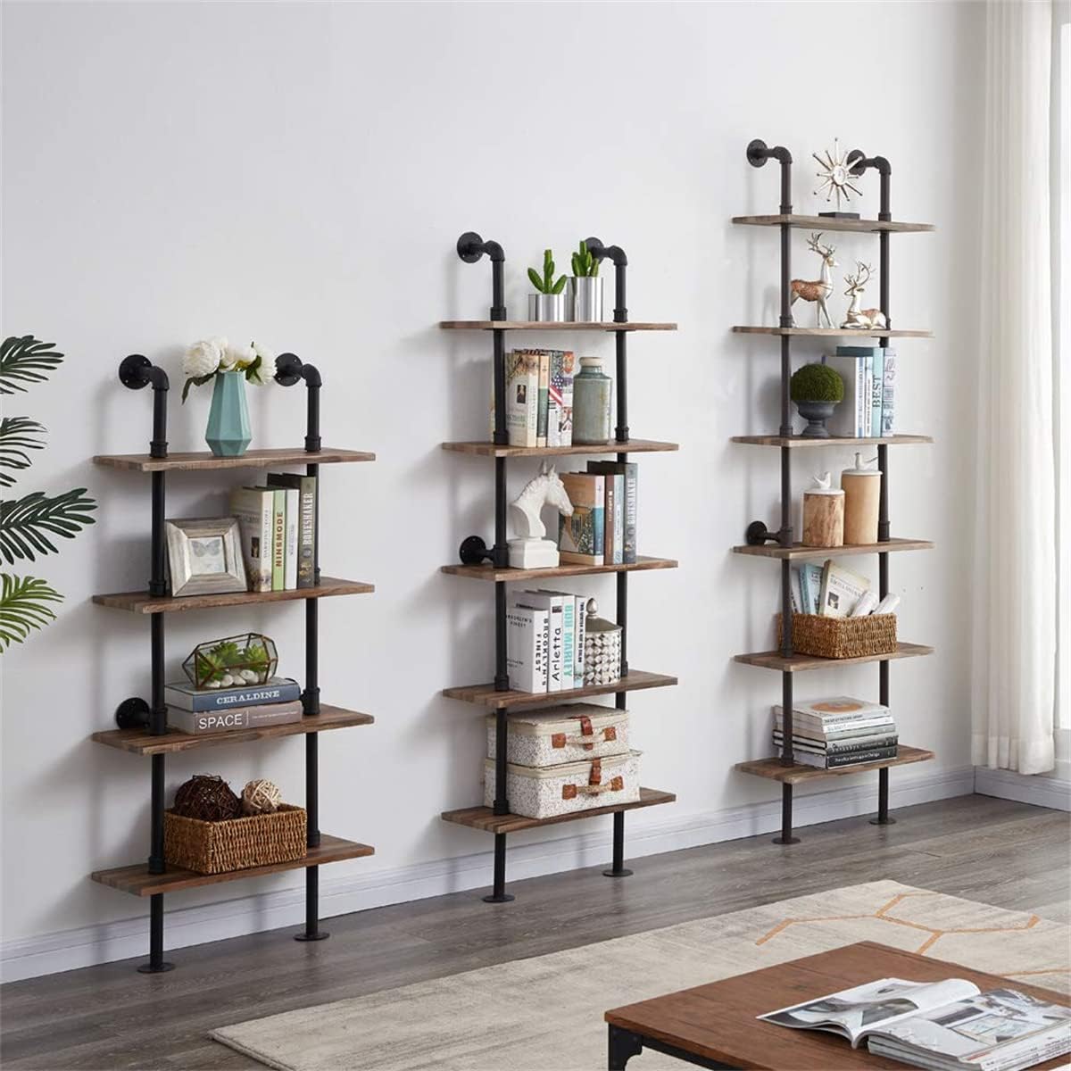Rustic Industrial 5-Shelf Ladder Bookcase Z9834