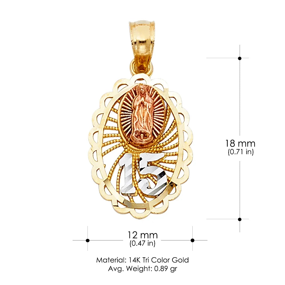 14K Tri Color Gold Virgin Mary Round Charm Pendant K75745