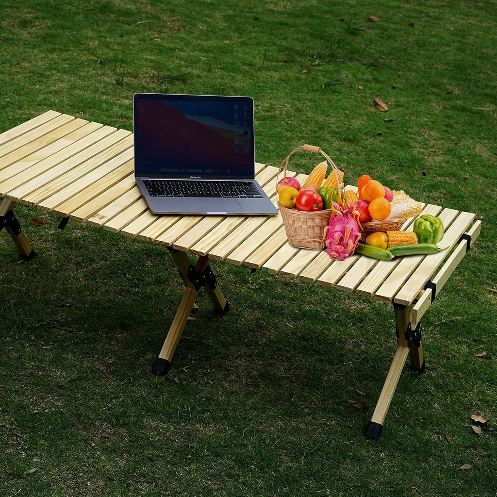 Portable Folding Wooden Camping Table with Carry Bag N99947