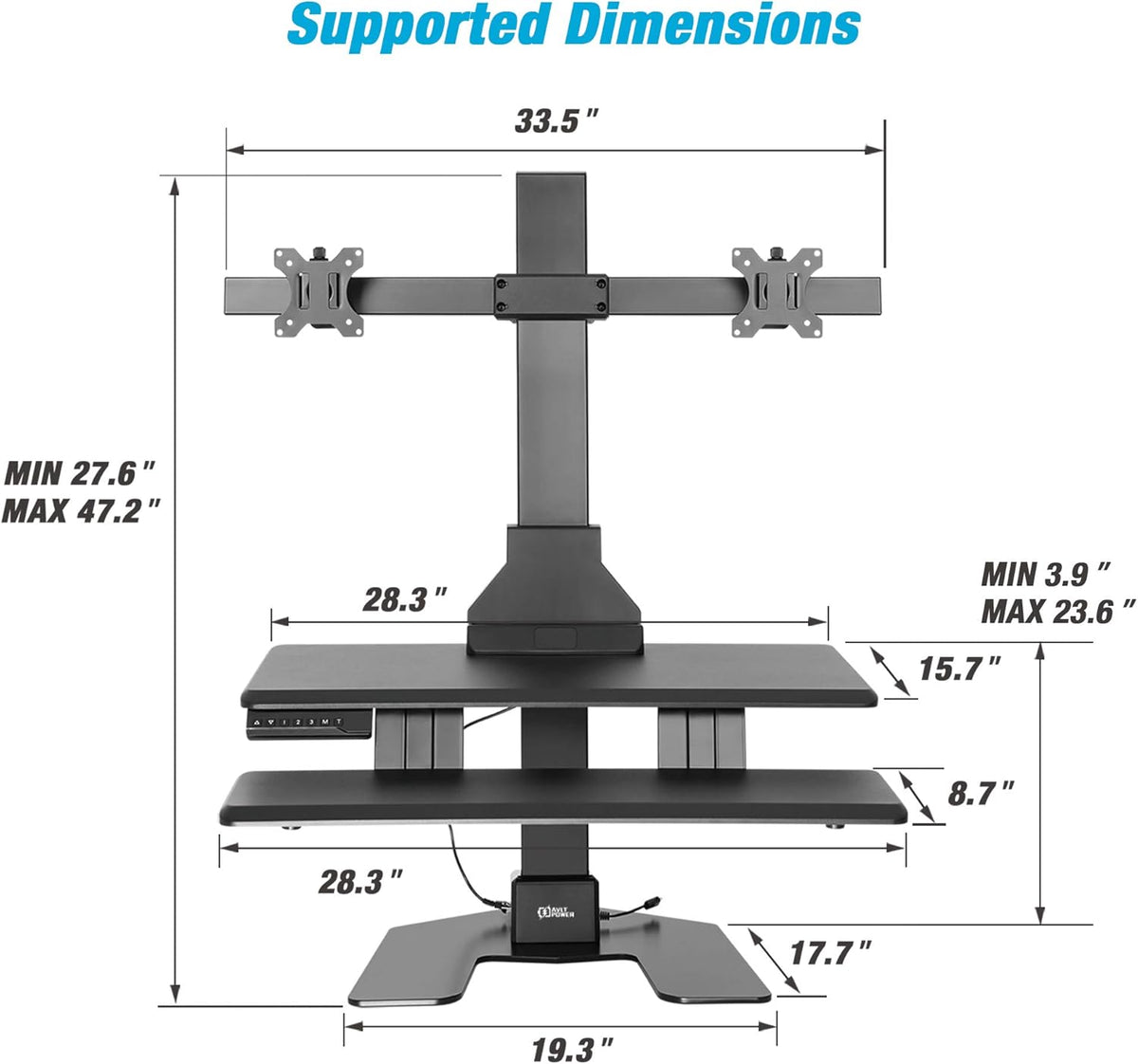 Dual 32" Monitor Electric Standing Desk with Keyboard Tray Extra Large 28"x 16" Tabletop Motorized Height Adjustable Sit to Stand Table A8964