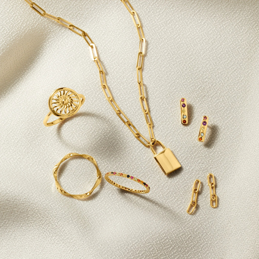 14kt Yellow Gold Paper Clip Link Padlock Necklace Q464