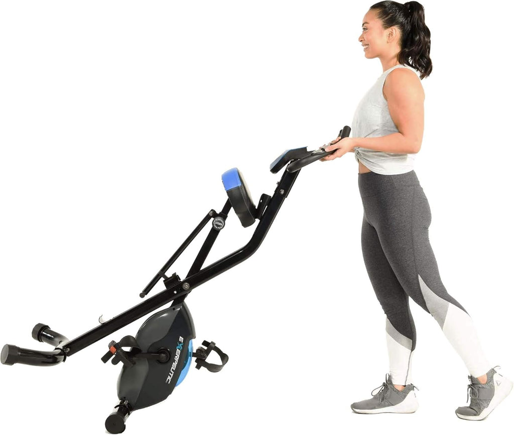 Folding Upright Exercise Bike, 400LBS, Black/Blue N88737
