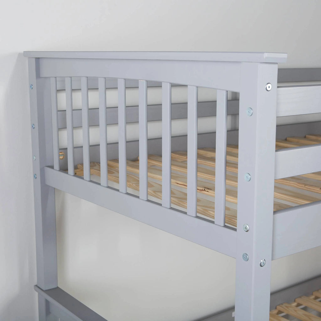 Twin Solid Wood Bunk Bed with Trundle Bed Gray B19353