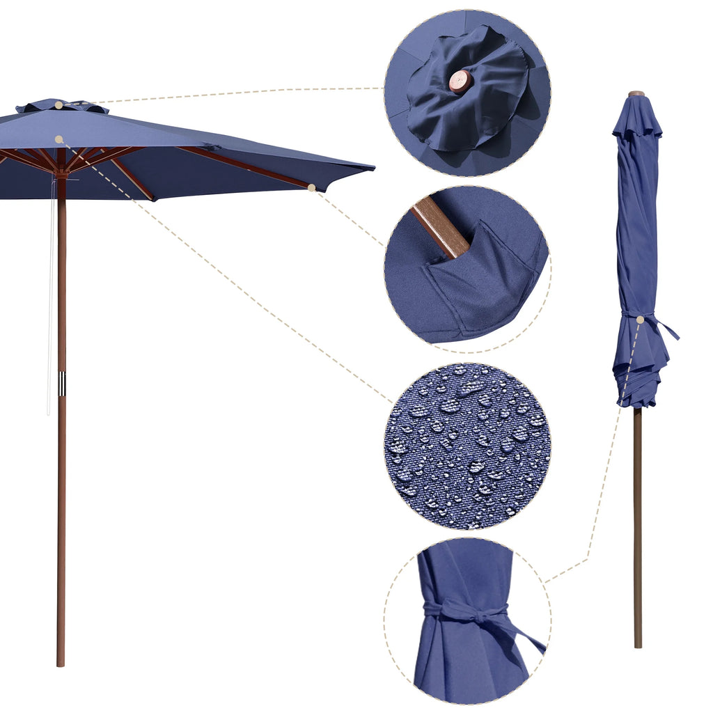 9ft Wooden Pole Patio Umbrella 8 Ribs W28464