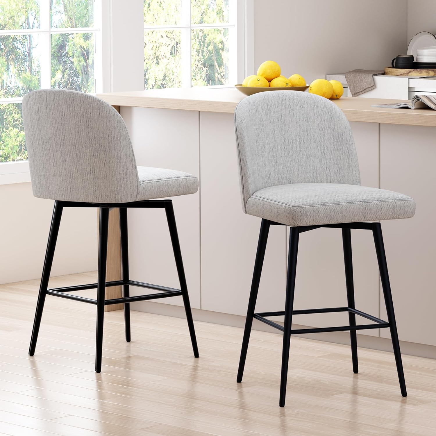 26 Inch Upholstered Bar Stools Set of 2 with Metal Legs C446