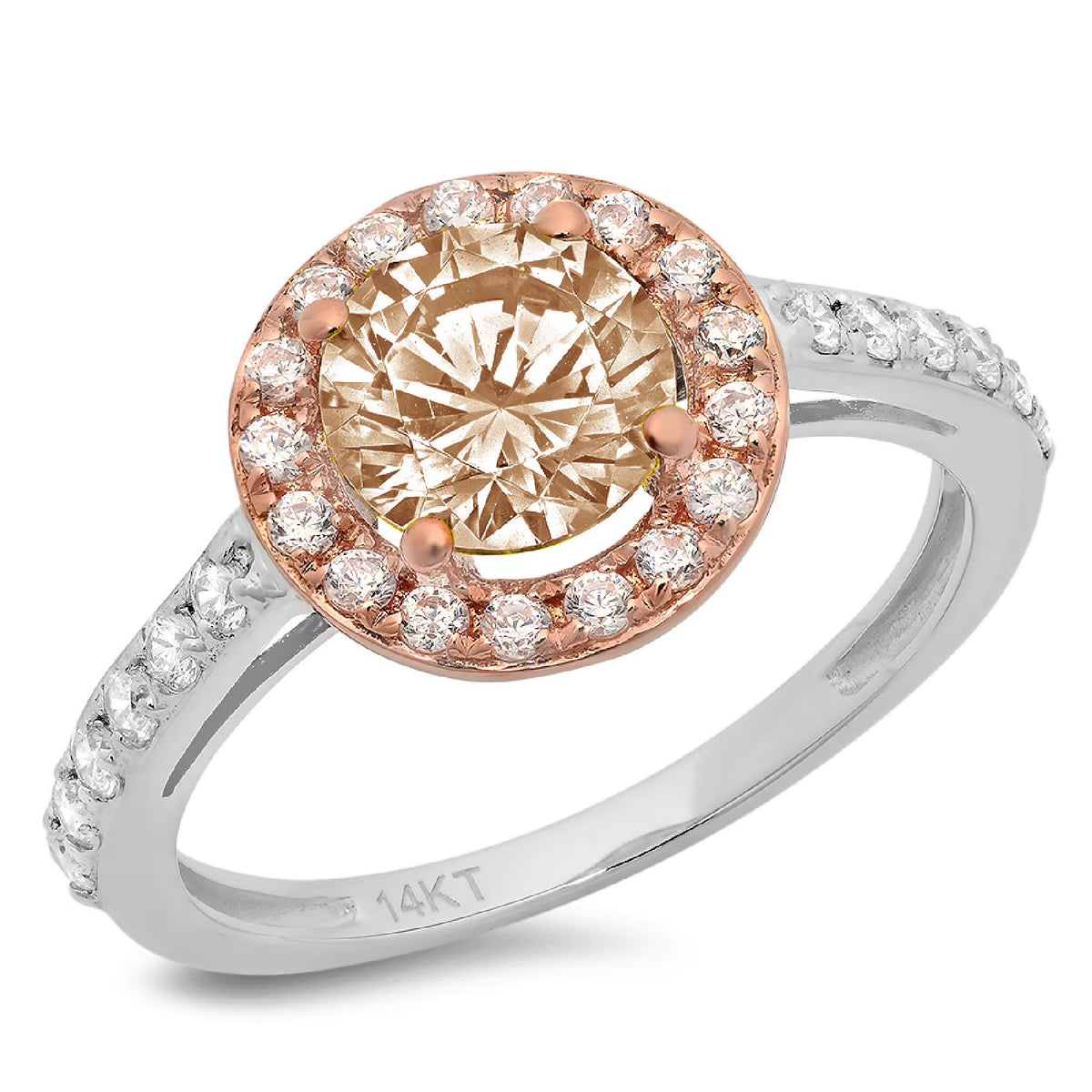 Champagne Simulated Diamond Halo Ring R410167