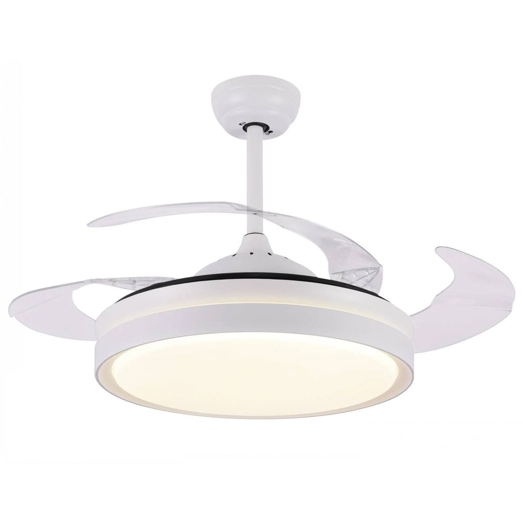 Retractable Metal LED Ceiling Fan with Remote - 42 Inches White R166624