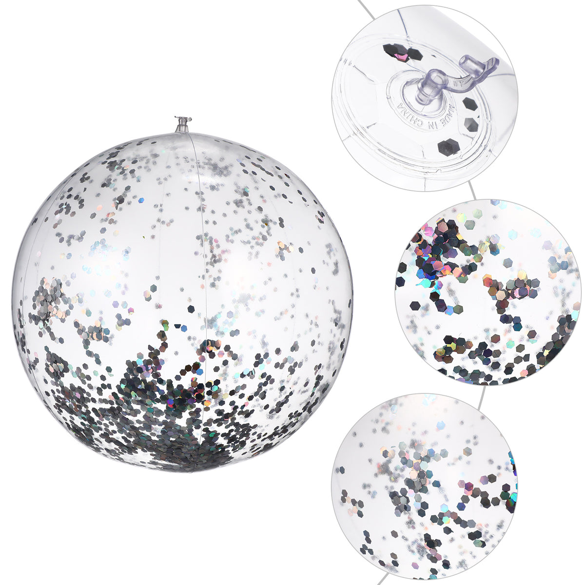 2 Pcs Glitter Confetti Inflatable Beach Balls with Air Pump L957