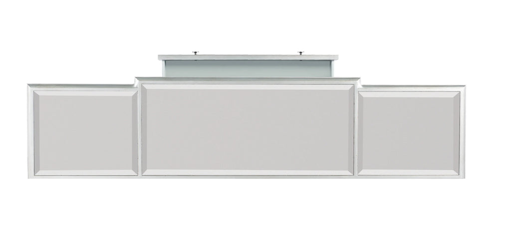 4-Door 3-Drawer Long Console Table with Shelves, Mirrored Surfaces, Silver Wood O961687