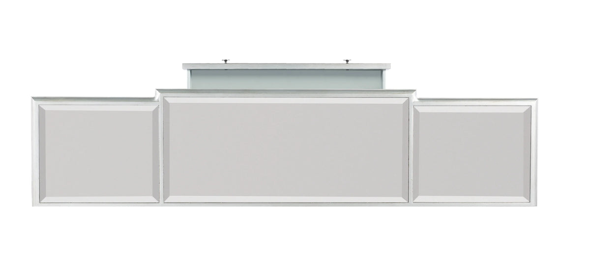 4-Door 3-Drawer Long Console Table with Shelves, Mirrored Surfaces, Silver Wood O961687