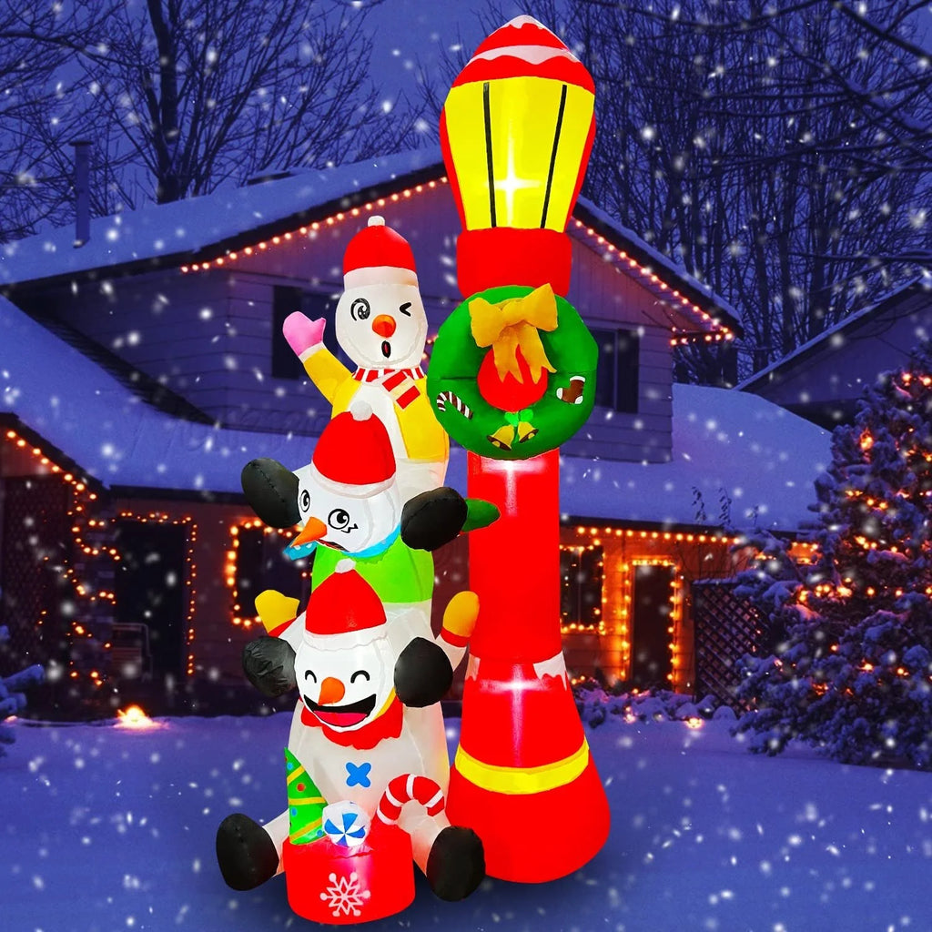 6 FT Inflatable Snowmans Stack of 3 with Street Light Sign E85562
