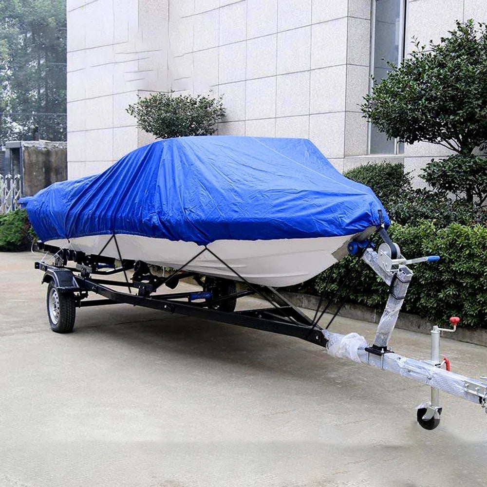 Boat Cover Waterproof Heavy Duty Silver Reflective 300D Oxford Fabric Fits V-HULL TRI-HULL Runabouts and Bass Boats 11-13FT G749