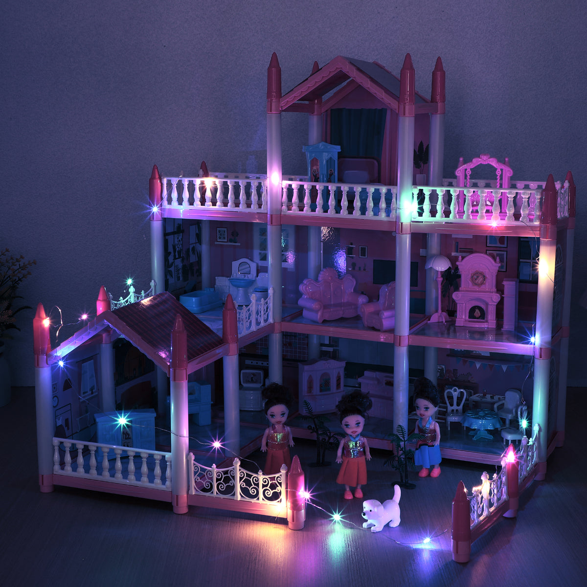 3 Stories 9 Rooms Doll House with Furniture Accessories A63068