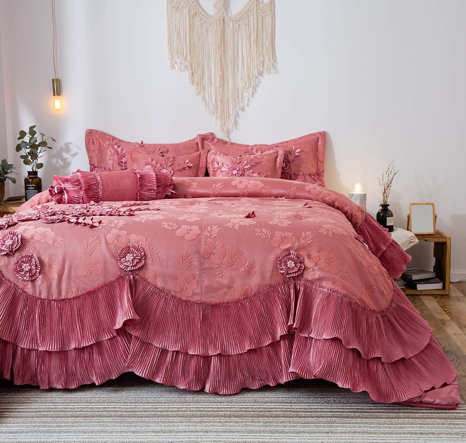 Pink Ruffled Victorian Comforter Set, Cal King A119
