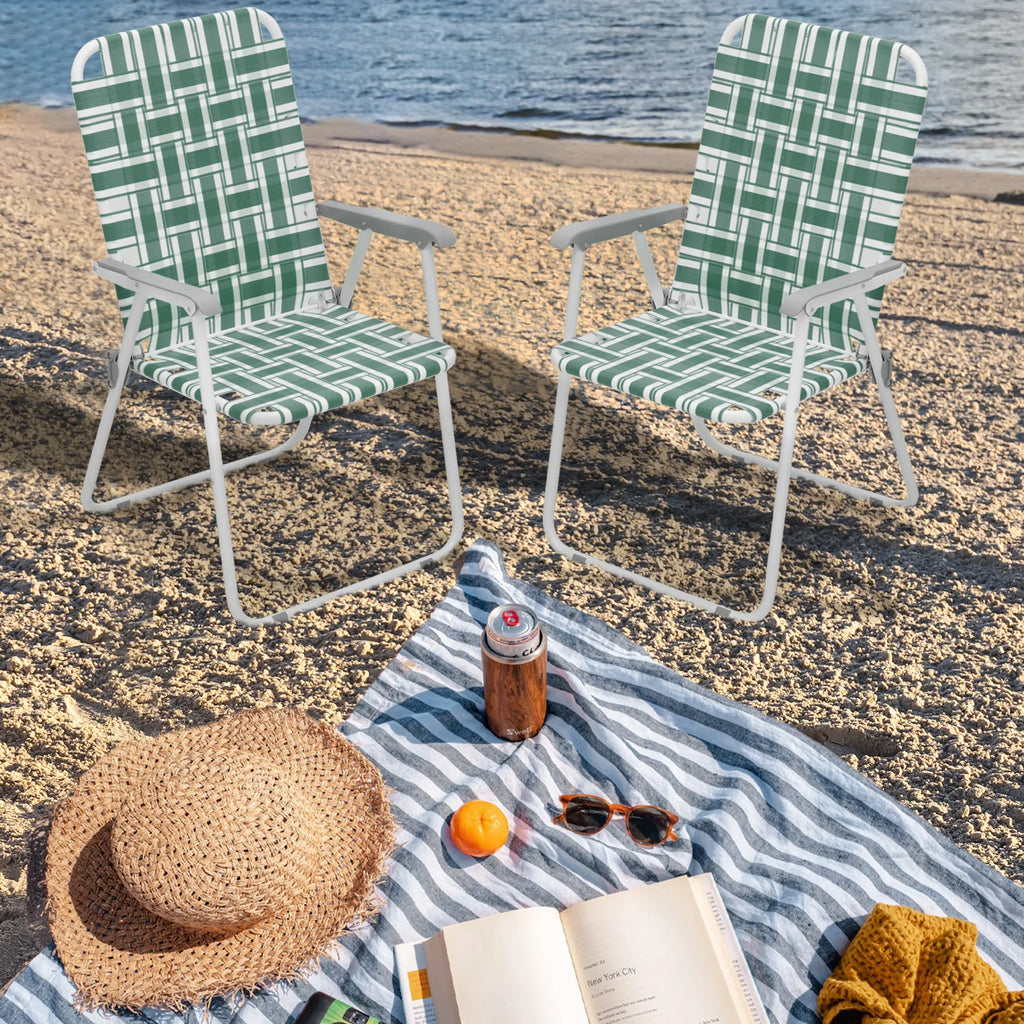 Dark Green 2 Pieces Folding Beach Chairs with Armrests X519295