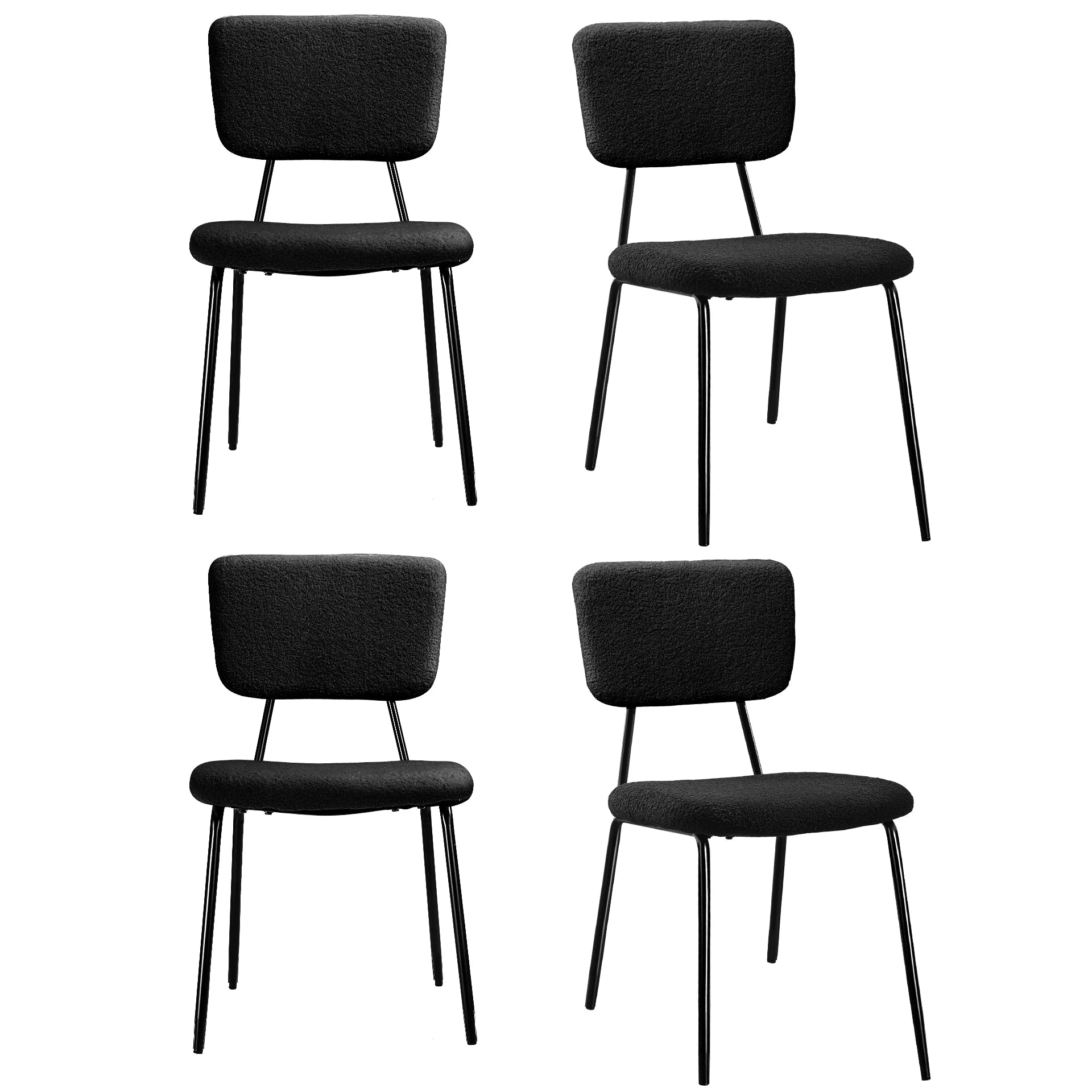 Black Boucle Dining Chairs Set of 4 with Metal Legs J9061
