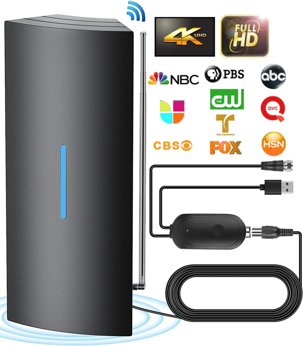 Portable Amplified Digital HDTV Antenna 420 Miles Range 360° Reception 36ft Coaxial Cable for 4K 1080p Pack of 2 J46267