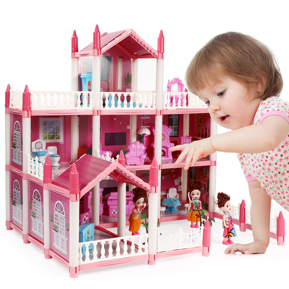 3 Stories 9 Rooms Doll House with Furniture Accessories A63068