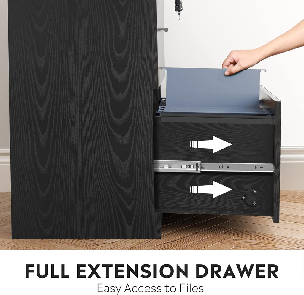 Black 2-Drawer Wood Lateral File Cabinet with Lock J2084