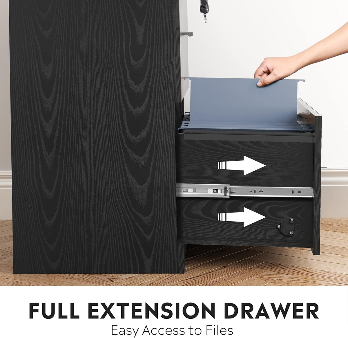 Black 2-Drawer Wood Lateral File Cabinet with Lock J2084