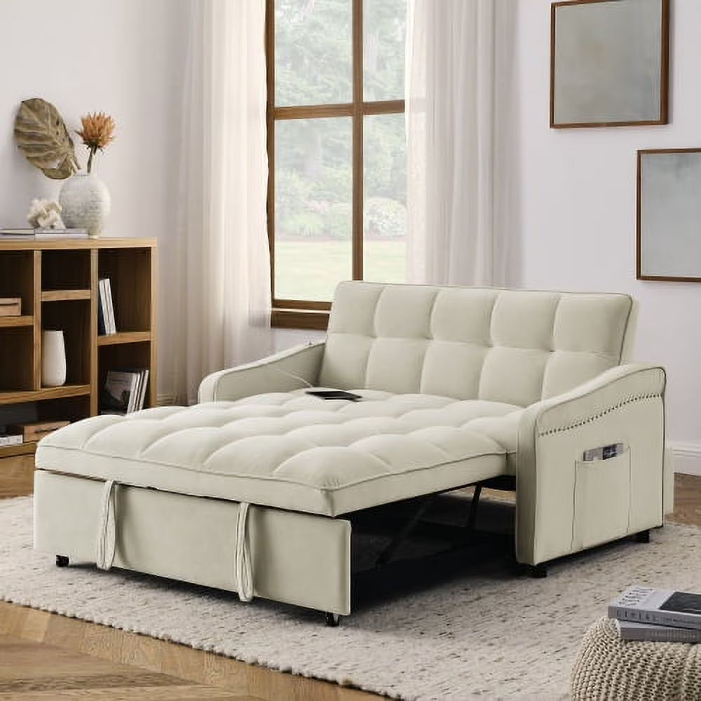 Beige Loveseats Sofa Bed with Pull-out Bed G607