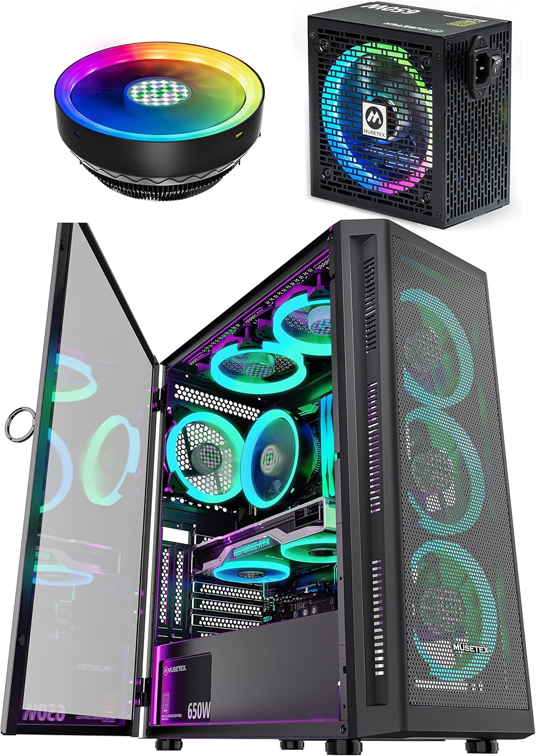 ATX PC Case with 6pcs 120mm ARGB Fans, CPU Fan, 650W Power Supply X650