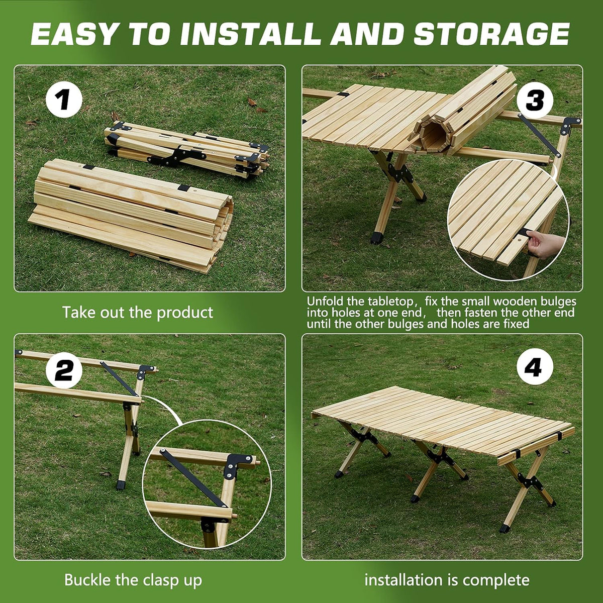 Portable Folding Wooden Camping Table with Carry Bag N99947