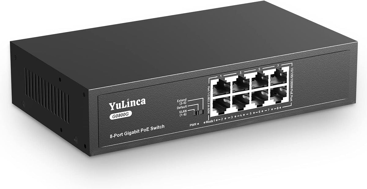 8 Port Gigabit PoE Switch, Fanless Unmanaged Ethernet Switch K16700