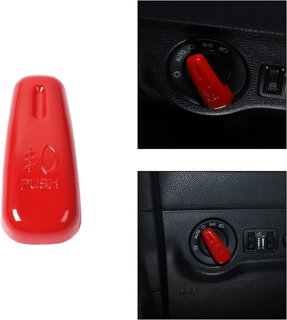 Red Carbon Fiber Headlight Control Switch Knob Cover Trim Pack of 2 Q367656